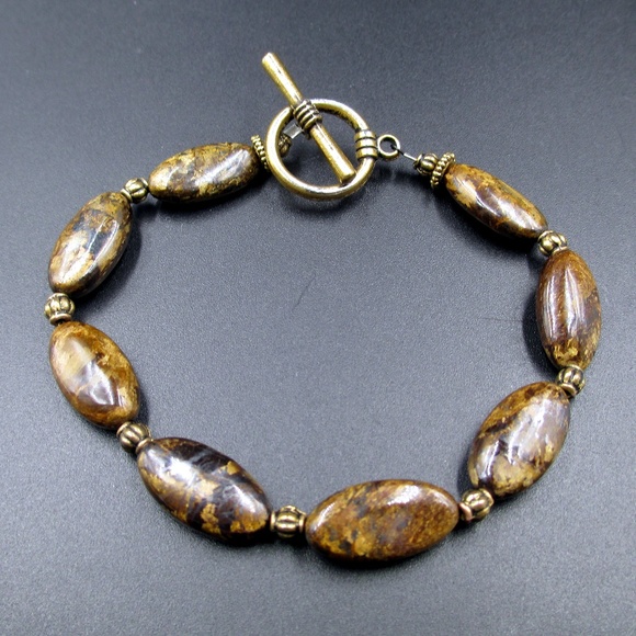 Jewelry - Vintage 8" Inch Bronze Tone Brown Stone Bracelet